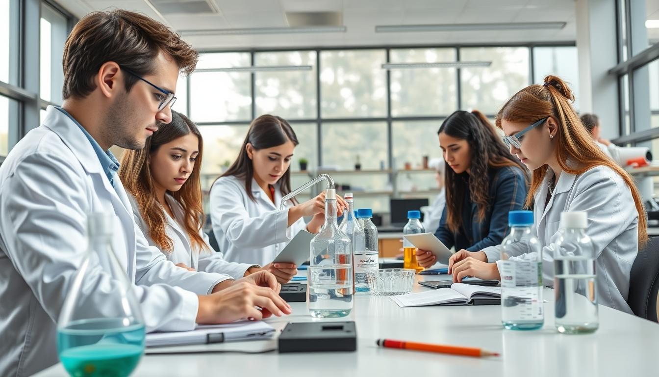 Students studying together in modern classroom